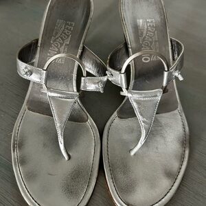 Salvatore Ferragamo Metallic Silver Sandals - Make an Offer!